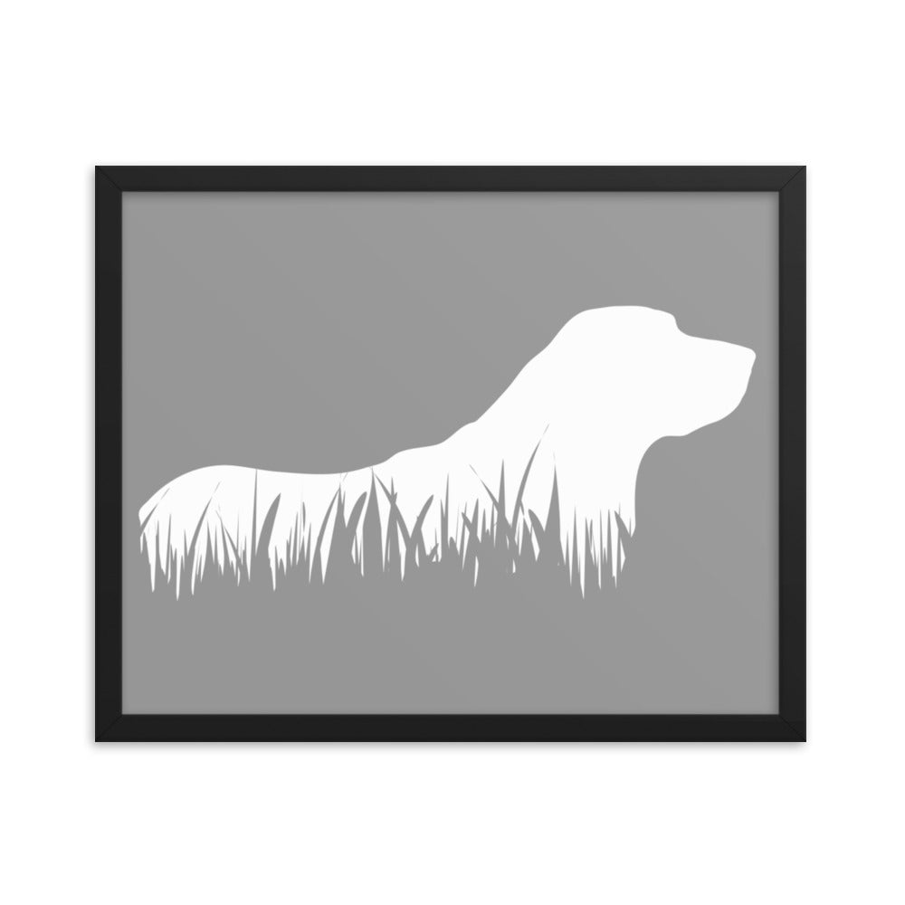 Labrador Retriever Grass Silhouette Framed Print - Grey