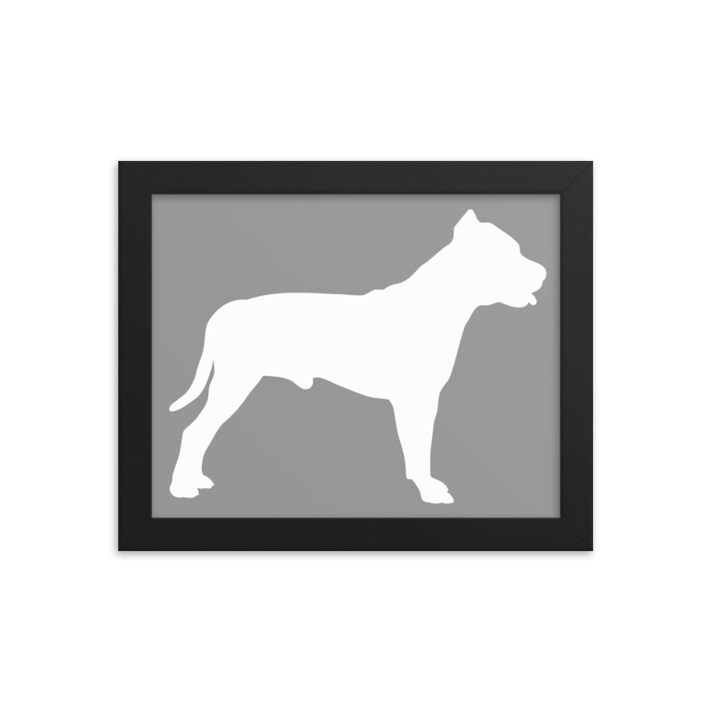 Pit Bull Silhouette Framed Print - Grey