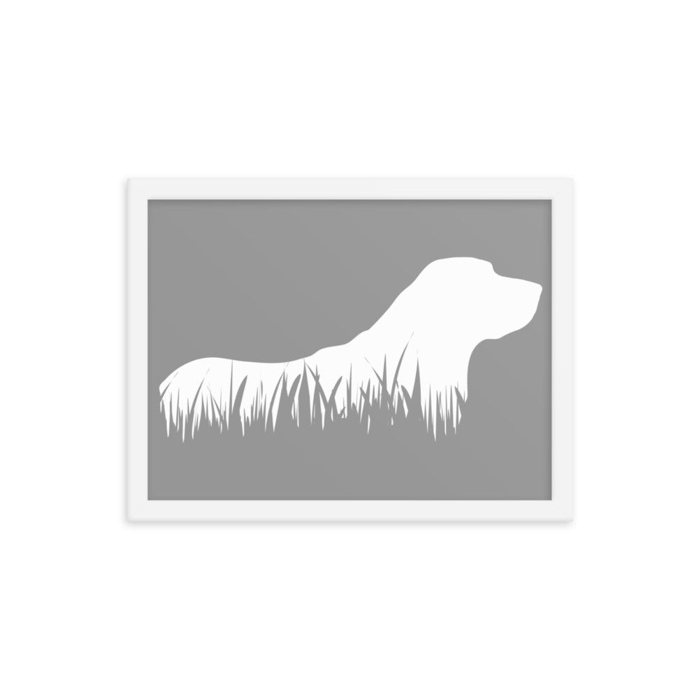 Labrador Retriever Grass Silhouette Framed Print - Grey