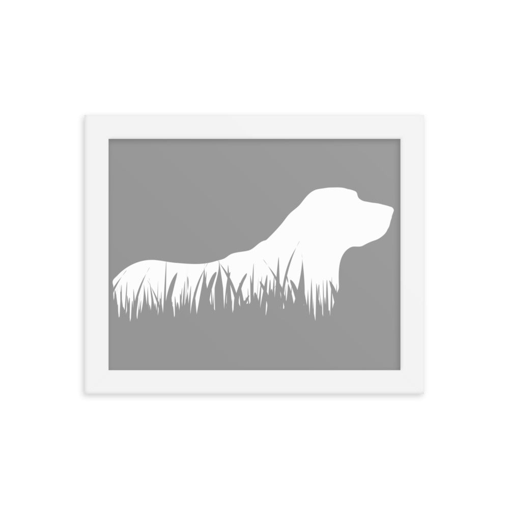 Labrador Retriever Grass Silhouette Framed Print - Grey