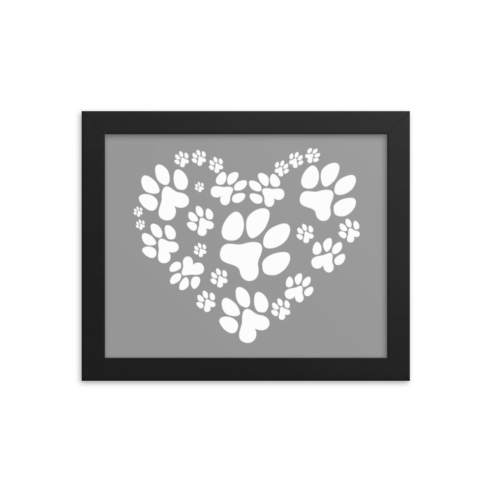 Paw Heart Framed Print - Grey