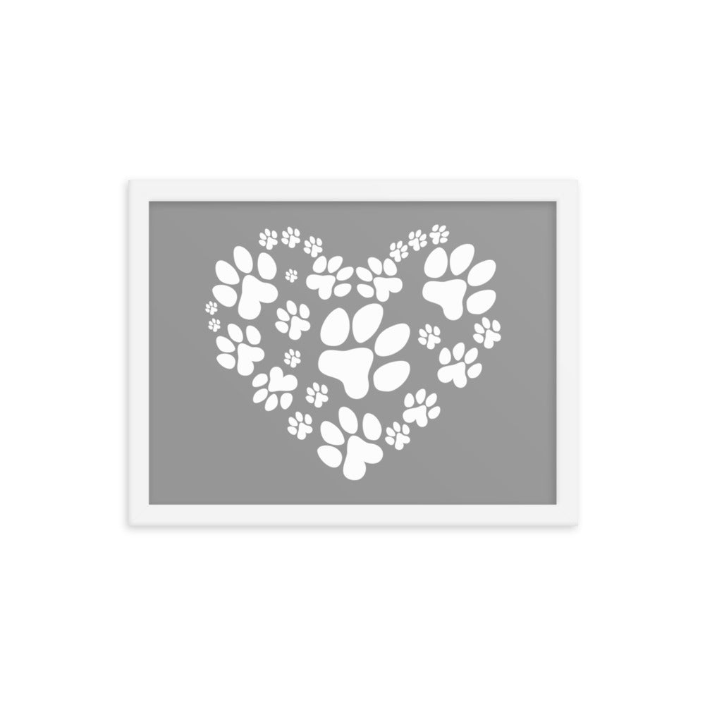 Paw Heart Framed Print - Grey