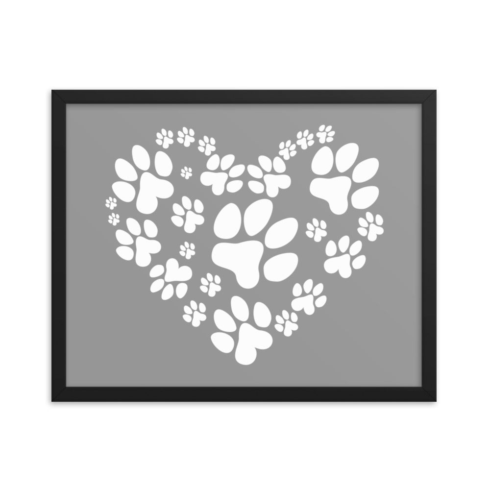 Paw Heart Framed Print - Grey