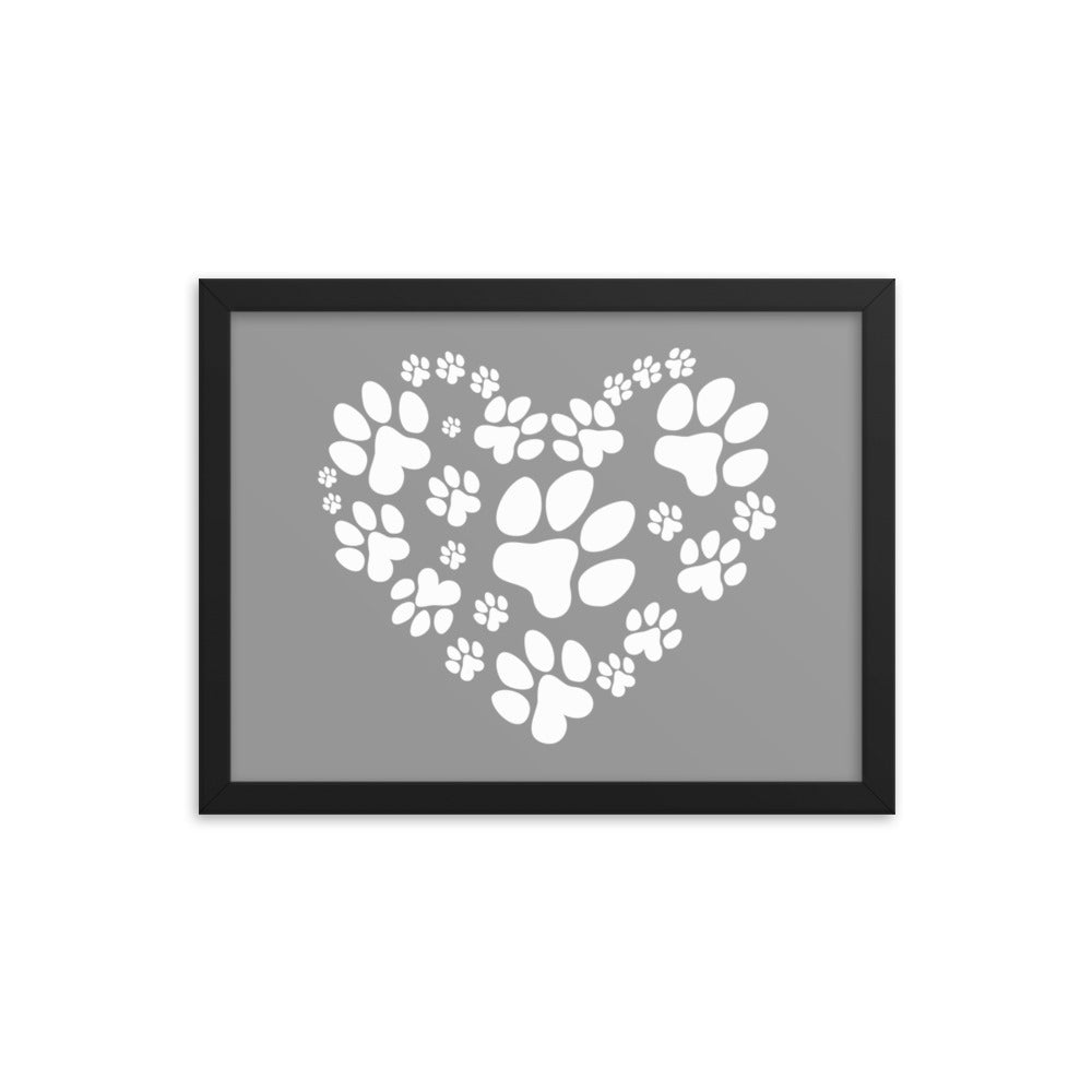 Paw Heart Framed Print - Grey